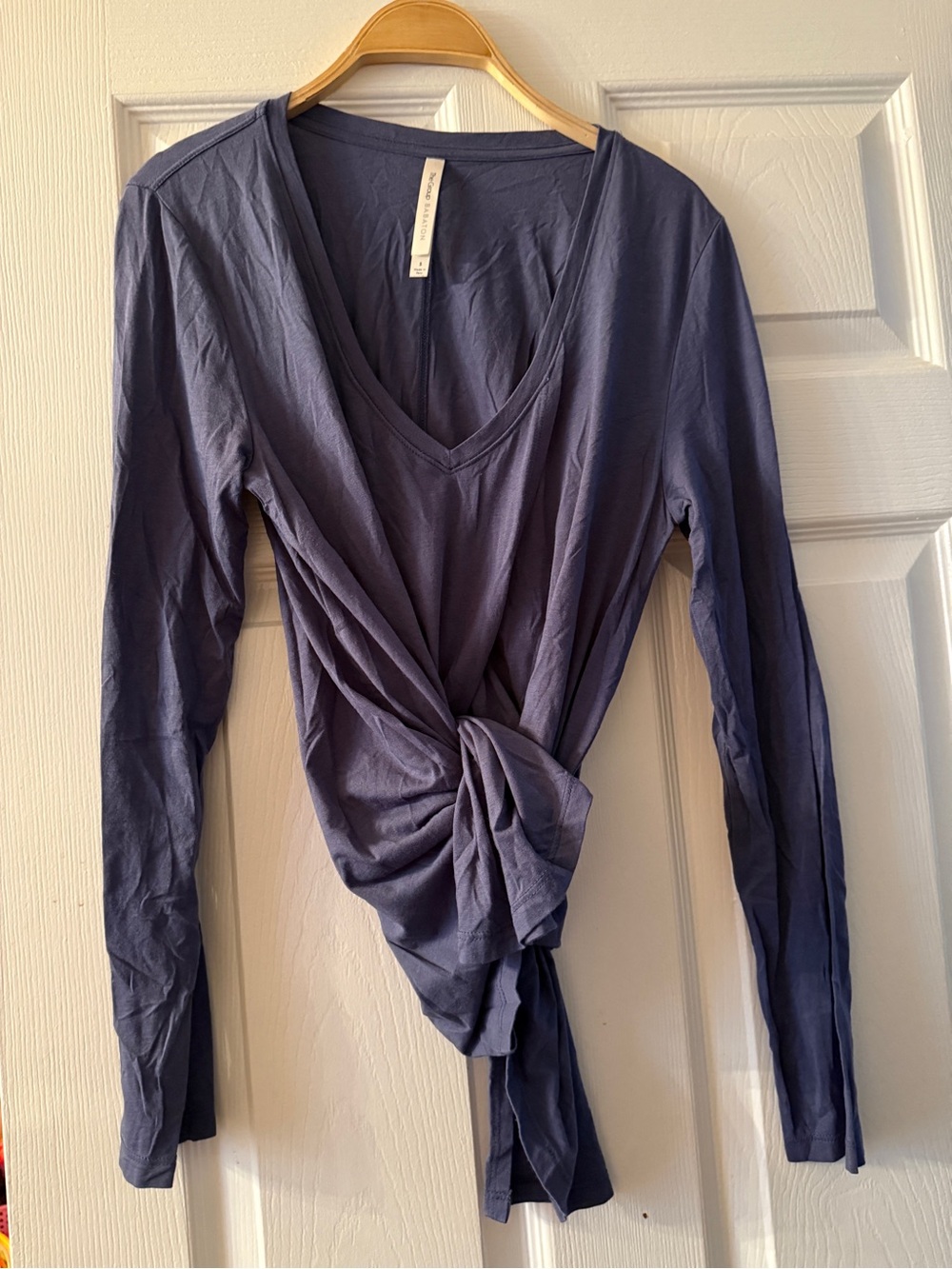 Babaton Long-Sleeve V-Neck Tie-Front Top - Navy Blue